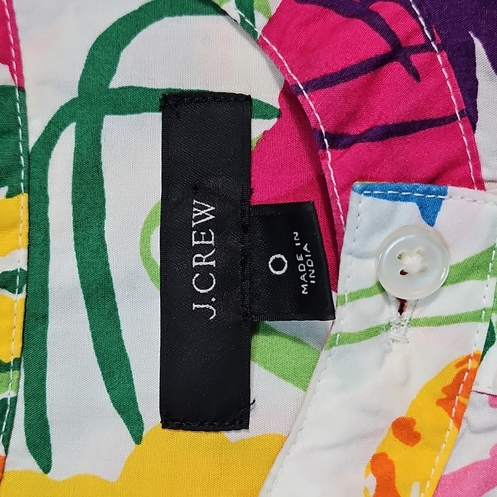 J. Crew 100% Cotton Vibrant Multi-Color Floral Puff Sleeve Ruffle Hem Dress - Picture 14 of 16